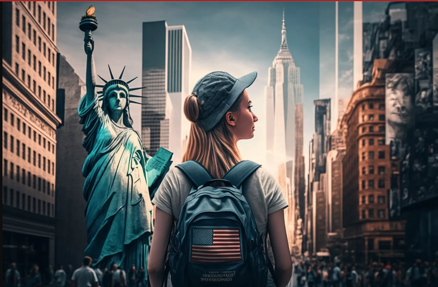 A young traveller looking out over a city skyline
